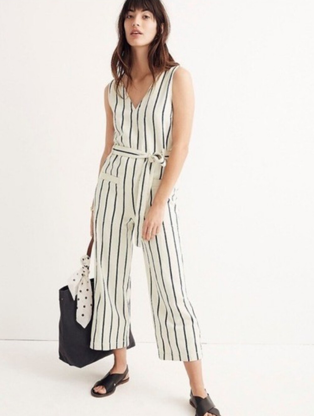 Madewell Cream and Black Striped Sleeveless Jumpsuit